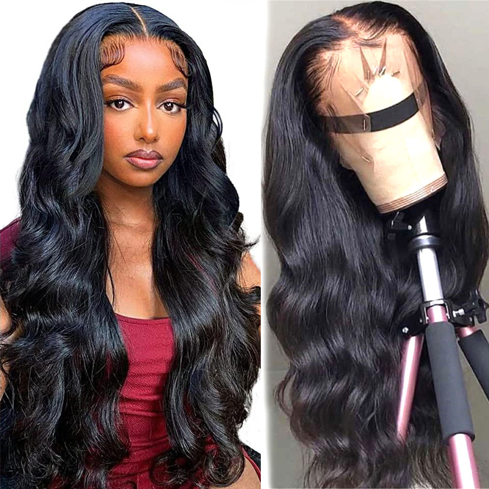 

Brazilian Body Wave Lace Front Wig 13x4 HD Transparent Wavy Human Hair Lace Frontal Wigs Pre Plucked With Baby Hair, Natural color