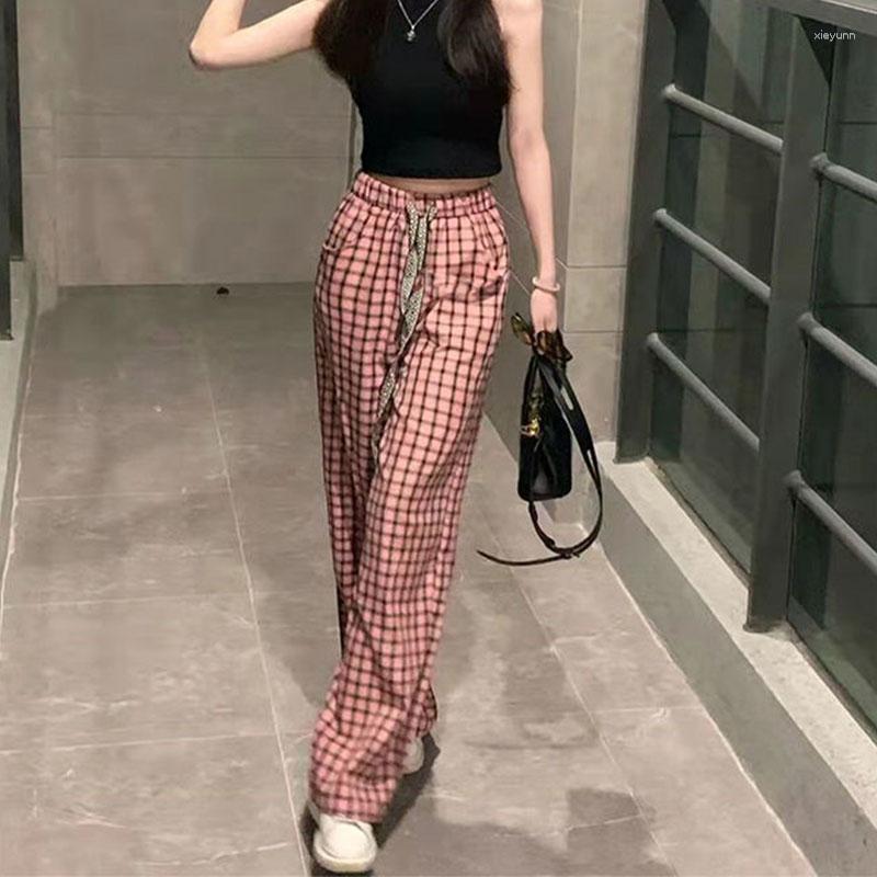 

Women's Pants Fashion Casual Loose All-match Plaid Printing Sports For Women Wide Leg 2023 Korean Women's Clothes Trousers, Pink