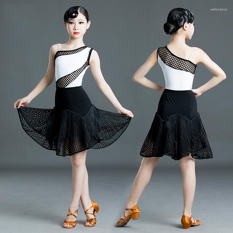 

Stage Wear Kids Latin Dance Dress Girls Costumes Black Salsa Rumba Samba Perform Dancewear, Suit