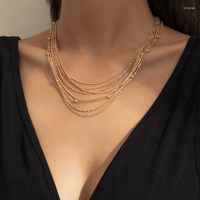 

Chains Vintage Multilayer Beads Choker Necklace For Women Punk Elegant Geometric Clavicle Colar Chocker Jewelry Gift