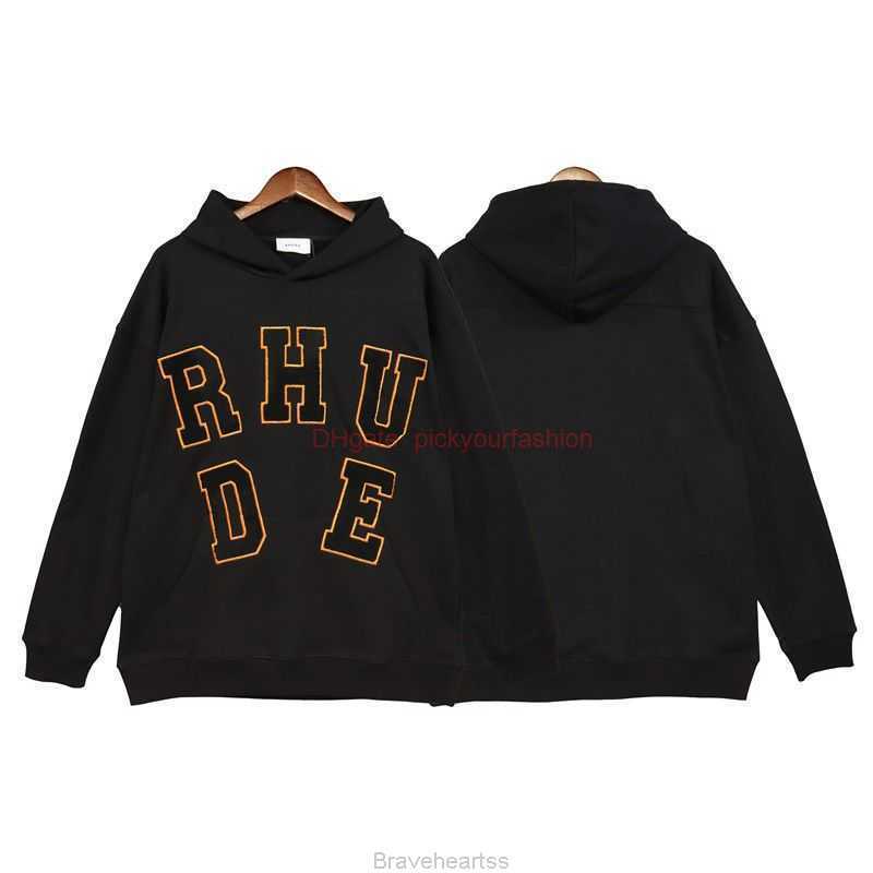 

Designer Clothing Mens Sweatshirts Hoodies Rhude Autumn New Letter Embroidery Loose Hooded Sweater Casual Long Sleeve Pullover Top Coat Fashion Streetwear Pullov, Shipping fee
