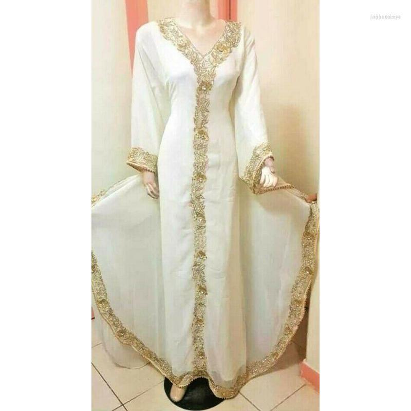 

Ethnic Clothing White Georgette Dubai Morocco Kaftan Farasha Abaya Dress Long Women's European And American Fashion Trend