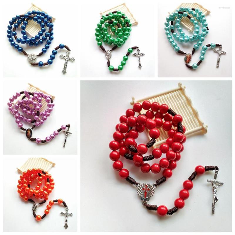 

Pendant Necklaces Diyalo Imitation Pearl Beaded Chain Prayer Chaplet Our Lady Virgin Mary Medal Cross Crucifixion Rosary Necklace Baptism