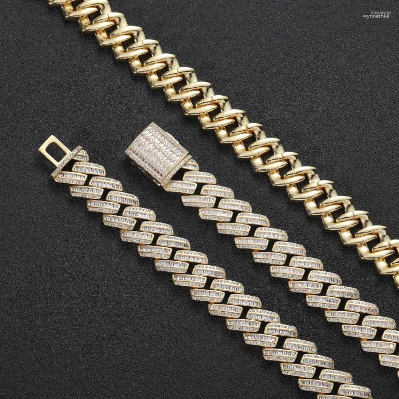 

Chains 15mm 16inch 18inch 20inch Brass Cuban Chain Necklace With Setting Zircon Hip Hop BLING BC031