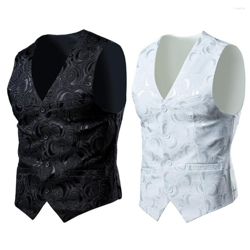 

Men's Vests Fashionable Men Vest Cardigan Pockets Royal Four Seasons Coat Soft Groom Waistcoat Clothes, White