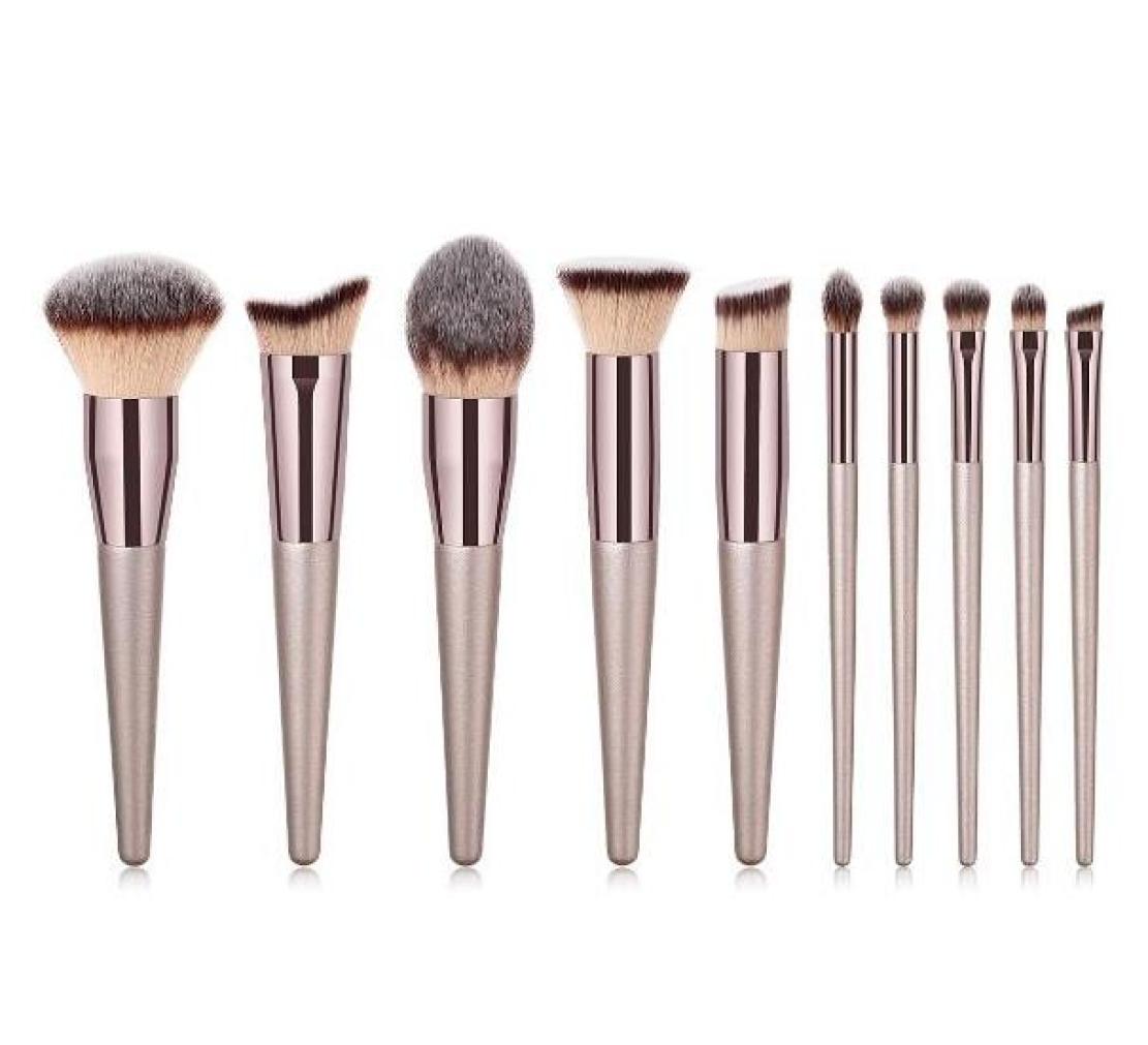 

Premium Makeup brushes set 10pcs tools champaign gold color wood handle cosmetics brushes for Eye shadow loose powder blush drop s1986918