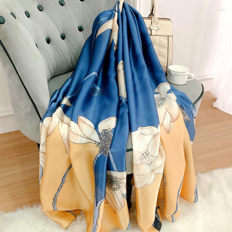 

Scarves Autumn And Winter Women Style Fashion Color Matching Print Silk Scarf Lady Headcloth Beach Shawl