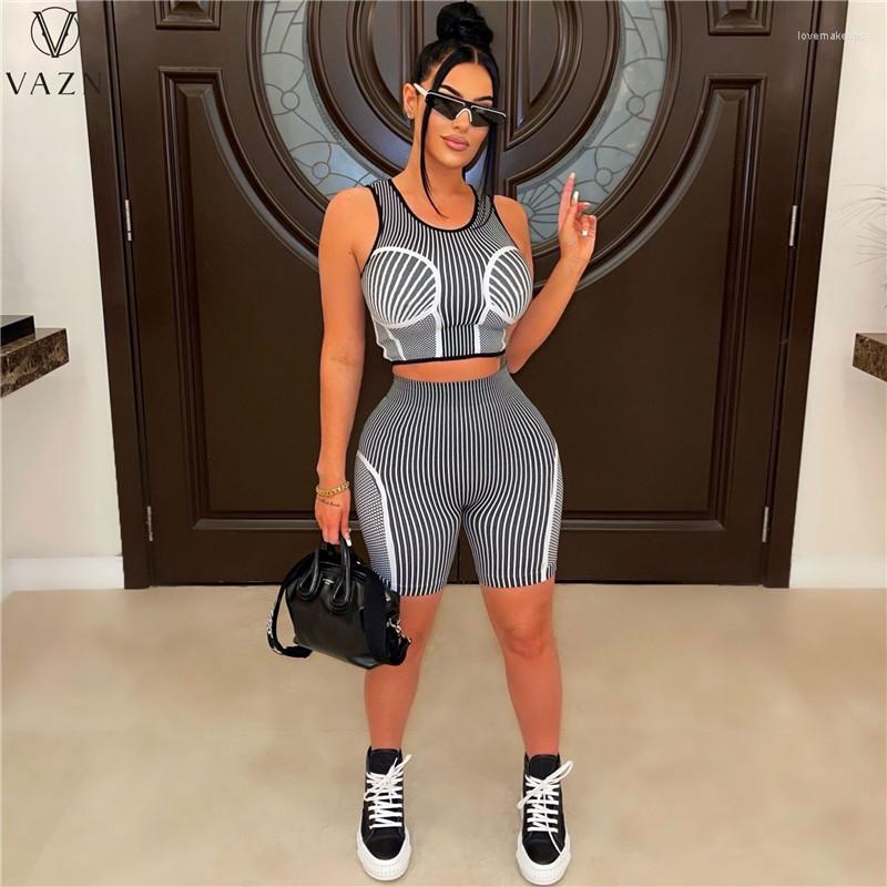 

Women' Tracksuits VAZN 2023 Round Neck Vest Type Short Top Elastic Pants 2 Piece Sets Ladies Fashion Street Casual Style Women Set, Black