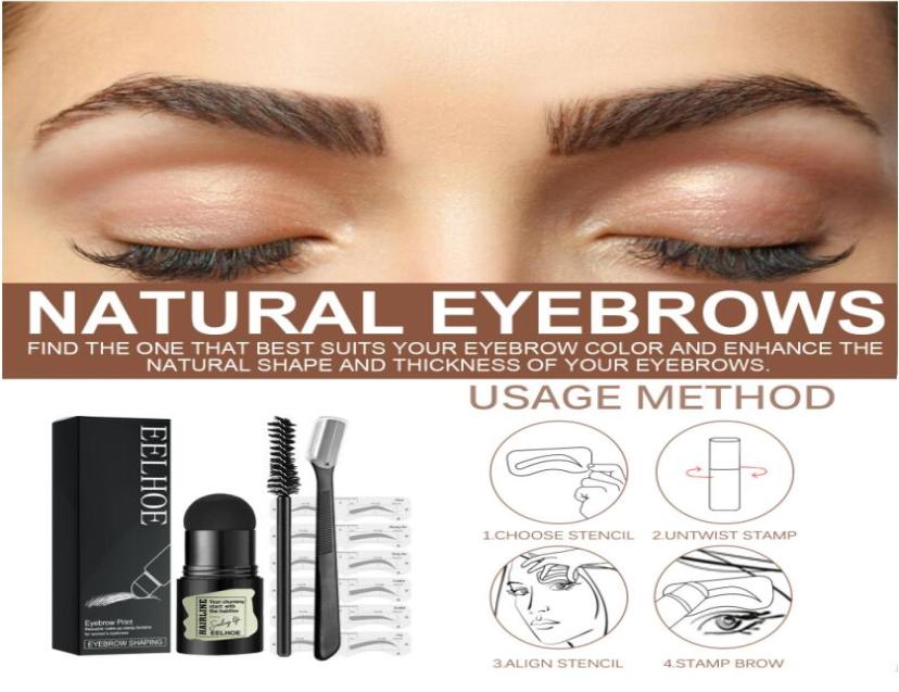 

One Step Eyebrow Stamp Shaping Kit Professional Eye brow Powder Stamps Makeup with 6 Pairs Reusable Eyebrows Stencils Brush Tr8145619, Army green