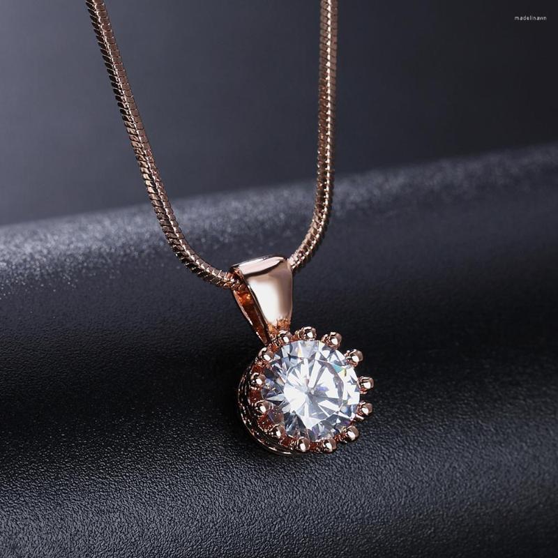 

Chains Top Quality Crown Crystal Necklace Rose Gold Color Fashion Jewellery Nickel Free Pendant