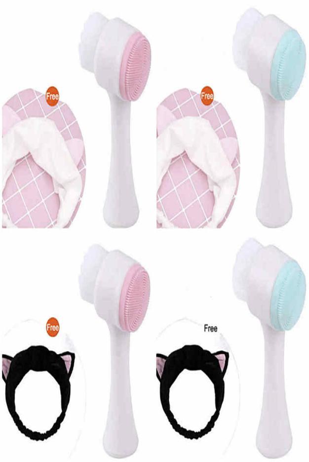 

Deep Face Cleaning Tools Double Headed Silicone Brush and Headbands Set Facial Washing Skin Beauty Accessories3803953