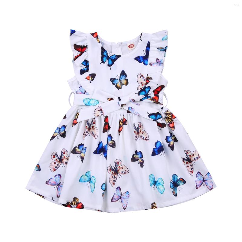 

Girl Dresses OPPERIAYA Little Toddler Baby Girls Summer Dress Bow Lovely Cute Sleeveless Round Neck Butterfly Print Belted Ruffle, Multi