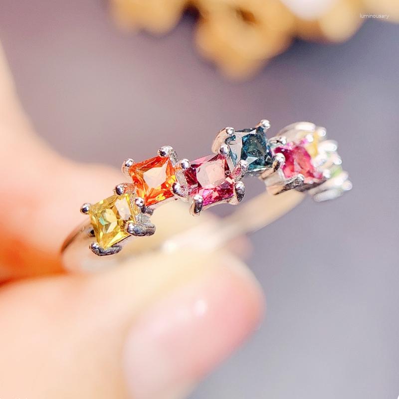 

Cluster Rings Natural Real Colorful Sapphire Square Ring 3 3mm 0.2ct 7pcs Gemstone 925 Sterling Silver Fine Jewelry Women J228206