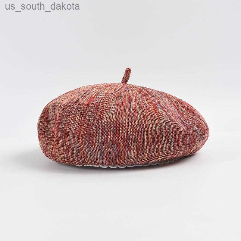 

New Spring Summer Fashion Lace Brim Breathable Hat Ladies Cotton Linen Solid Candy Color Beret French Artist Knitted Beret L230523, Red