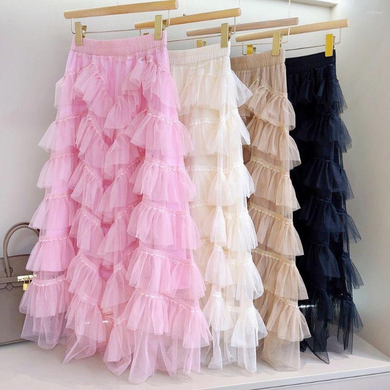 

Skirts Sweet Pink Cakee Layered Puff A-line Long Tulle, Black