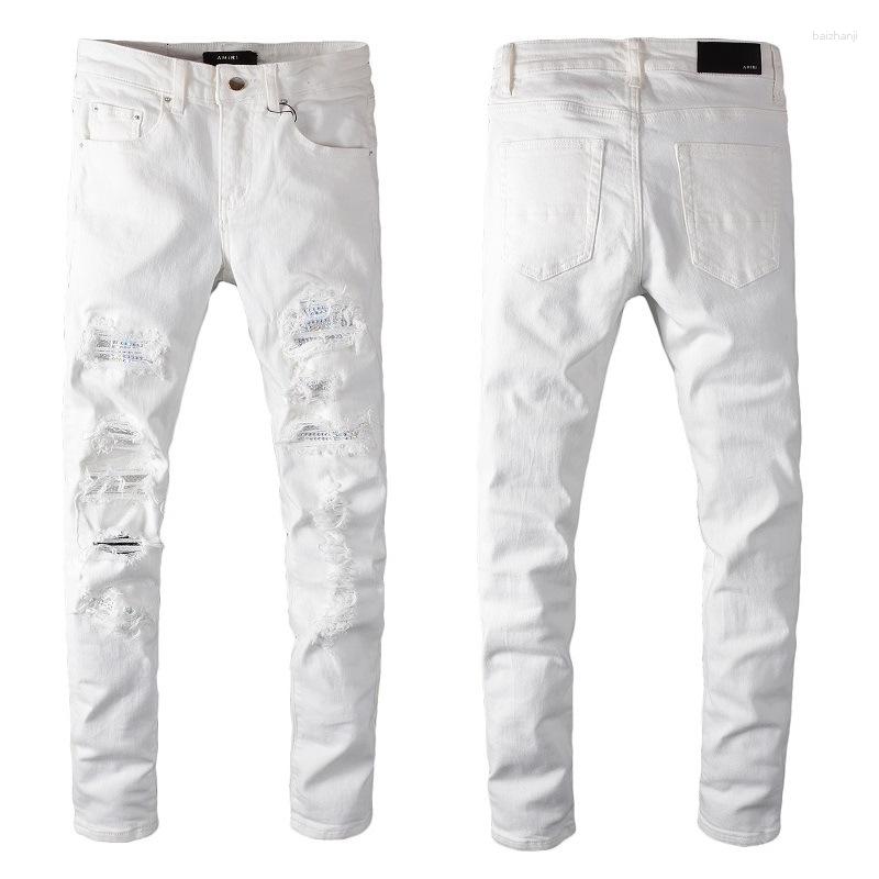

Men's Jeans 2023 Summer High-quality Washed White Ripped Skinny For Men Trend Brand High Street Pants