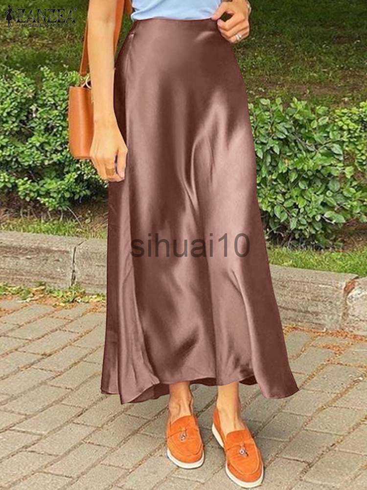 

Skirts ZANZEA Woman Spring Autumn Satin Silk Skirt Work OL Back Zipper Faldas Saia Jupe Elegant Casual Party Solid Sundress 2023 J230621, Brown