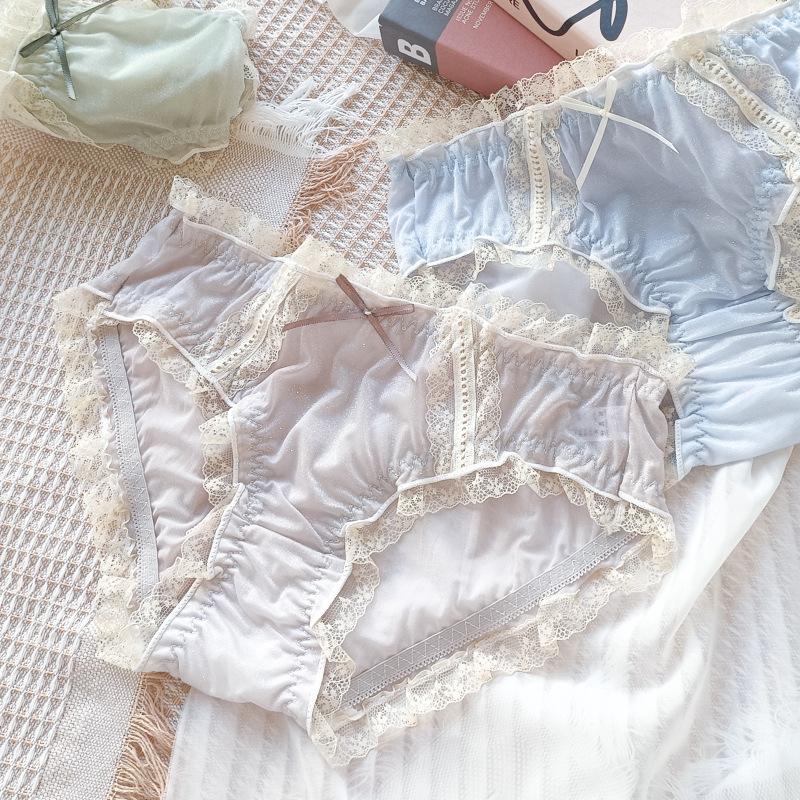 

Women's Panties Japanese Candy Color Tiny Sparkling Ice Silk Cute Triangle Pants With Low Rise Bow Knot Wood Ears Sexy Underwear For Women, Apricot