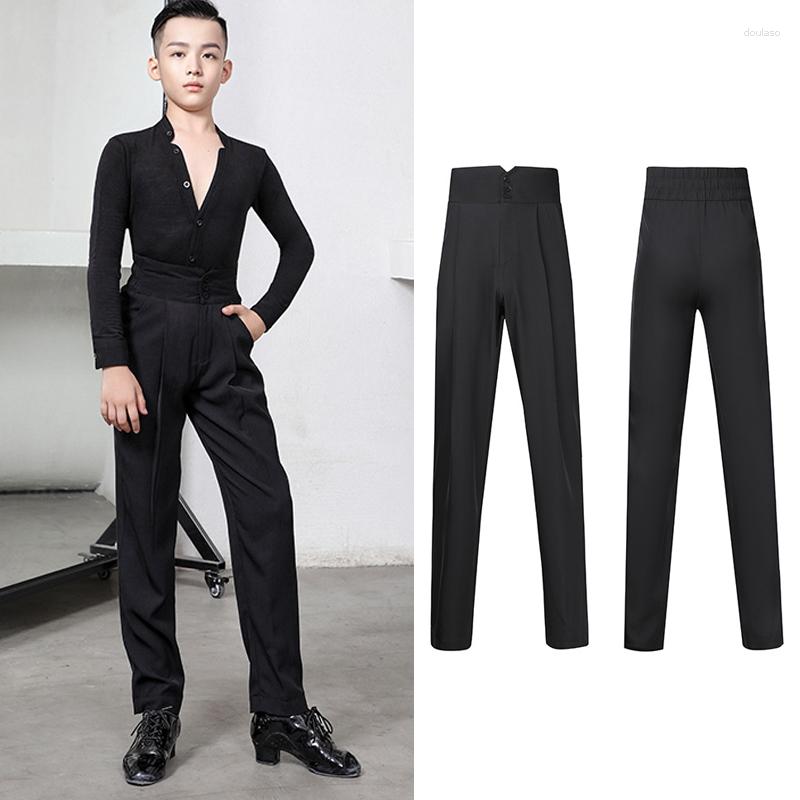 

Stage Wear Boys Latin Dance Pants Retro Style High Waist Kids Training Clothes Cha Ballroom Competition Trousers DNV15293, Black