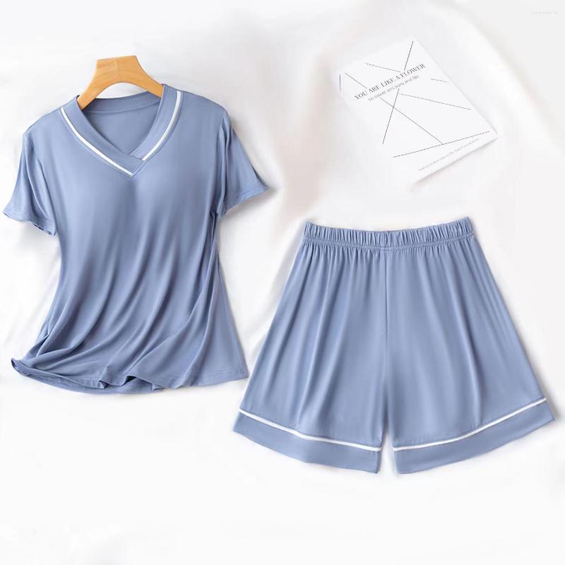 

Women's Sleepwear Young Girl Style Loungewear Short Sleeve Ladies Pajamas With Chest Pad Loose Women Clothes Summer Pajama Sets V-neck, Blue