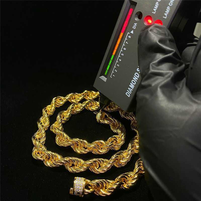 

Wholesale 11mm 925 Solid Silver Rope Chain Moissanite Buckle Gold Plated Hip Hop Cuban Necklace Iced Out Diamond Cuban Links