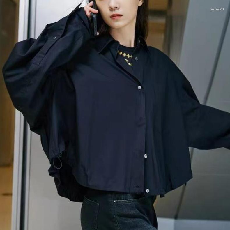 

Women' Blouses 2023 Spring Ladies Solid Color Loose Fit Drawstring Waist Long Sleeve Shirt, Black