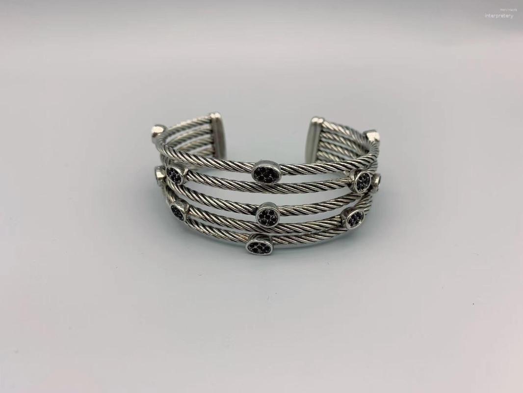 

Bangle Le Han Jewelry Silver Crossover Five Row With Black Cubic Zirconia