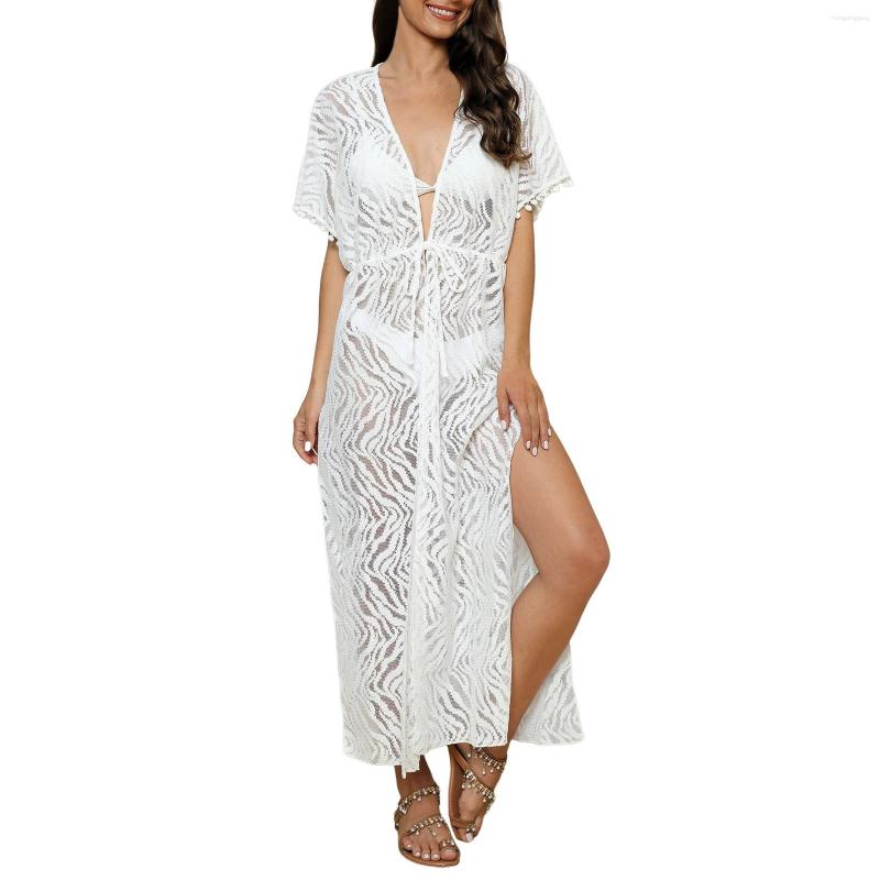 

Women's Swimwear Women's Sexy Lace Waist Strap Beach Bikini Top Up Cardigan, White