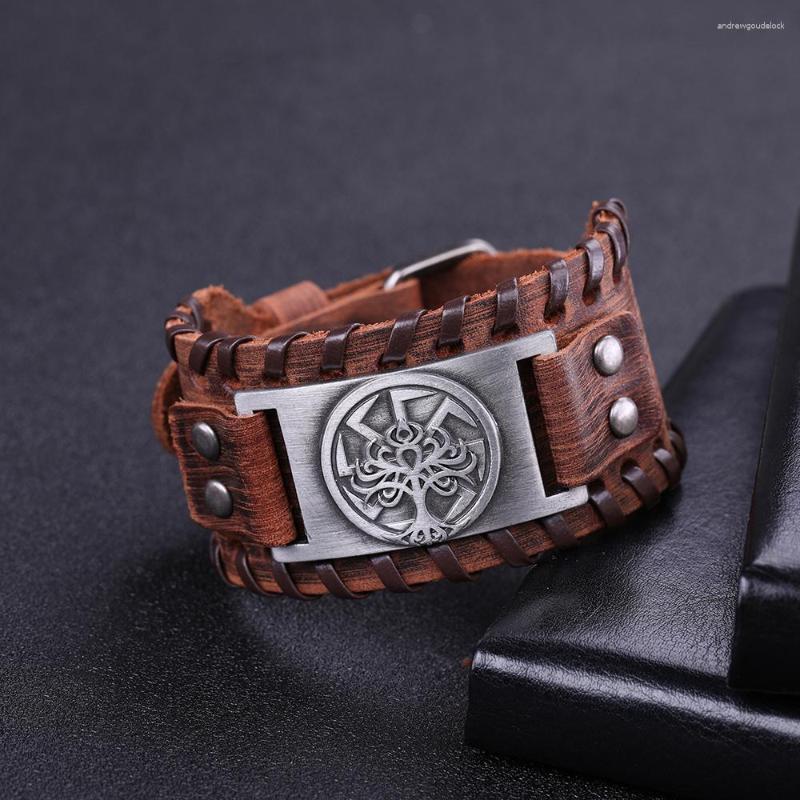 

Charm Bracelets LIKGREAT Slavic Wheel Amulet Tree Of Life Bracelet For Men Pagan Talisman Genuine Leather Wristband Jewelry