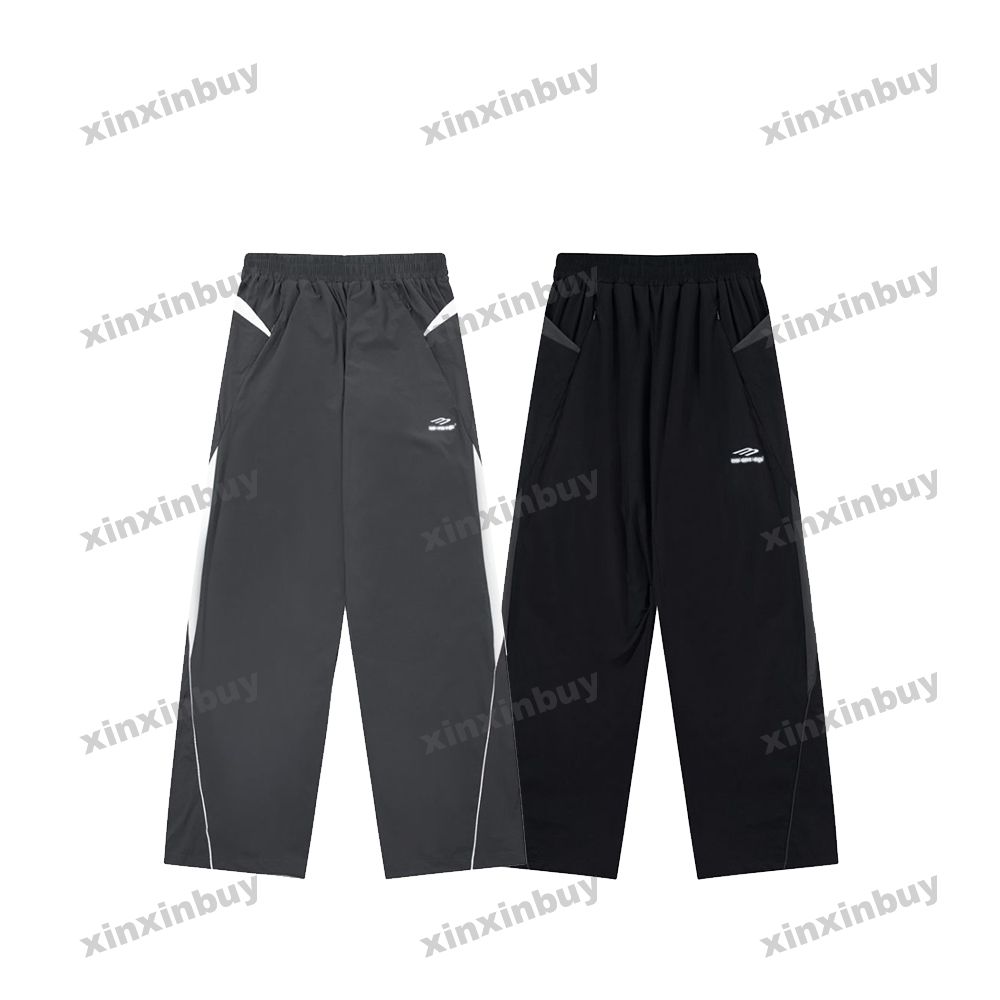 

xinxinbuy Men women designer pant Panelled paris letter print pocket Spring summer Casual pants blue gray black S-2XL, 02