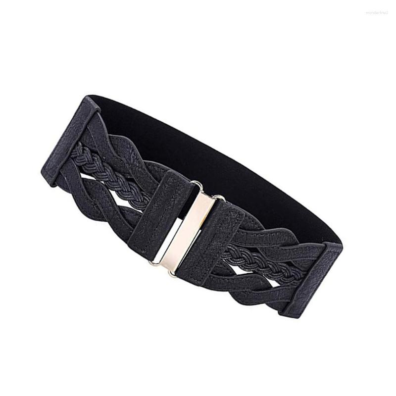 

Belts Women Elastic Belt Wide Lady Waist Corset Braided Waistband Shirt Waistbelt Decoration Buckle Locking Solid Color, Light tan