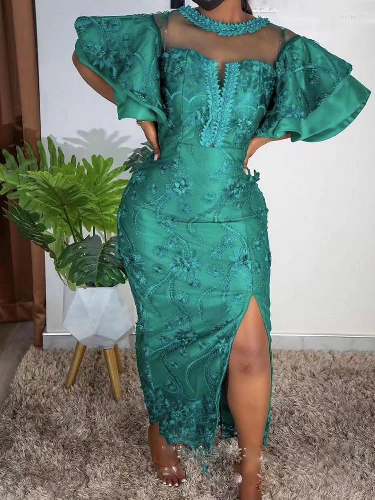 

Party Dresses Sexy Flower Lace Bodycon Women' Dress Elegant Gowns Mesh Butterfly Sleeve Long Sheath For Prom Cocktail Event, Green