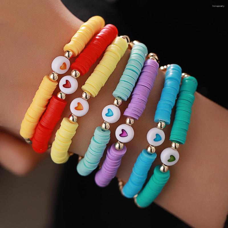 

Link Bracelets Colorful Polymer Clay Discs Bracelet Women Cute Heart Handmade Adjustable Gold Color Beads Femme Party Jewelry