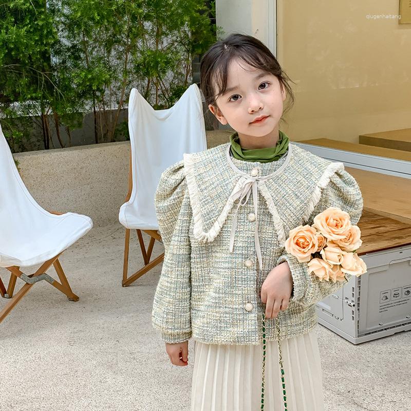 

Jackets Children Clothing 2023 Spring Autumn Girls Coat Fashion Korean Style Big Lapel Casual Simple Kids Jacket, Creamy-white