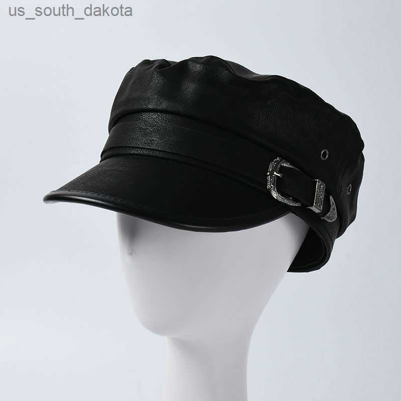 

2019 Autumn Women Winter Navy Cap Fashion PU Leather Army Military Hats Sailor Knight Caps Girls Outdoor Travel Berets Black Hat L230523