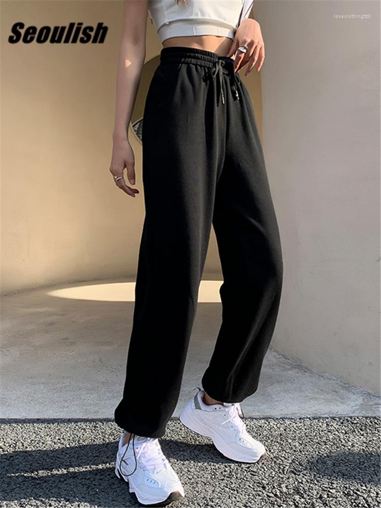 

Women's Pants Seoulish 2023 Spring Summer White Women Lantern Sweetpants Drawing High Waist Casual Loose Joggers Lace Up Female Trouses, Black