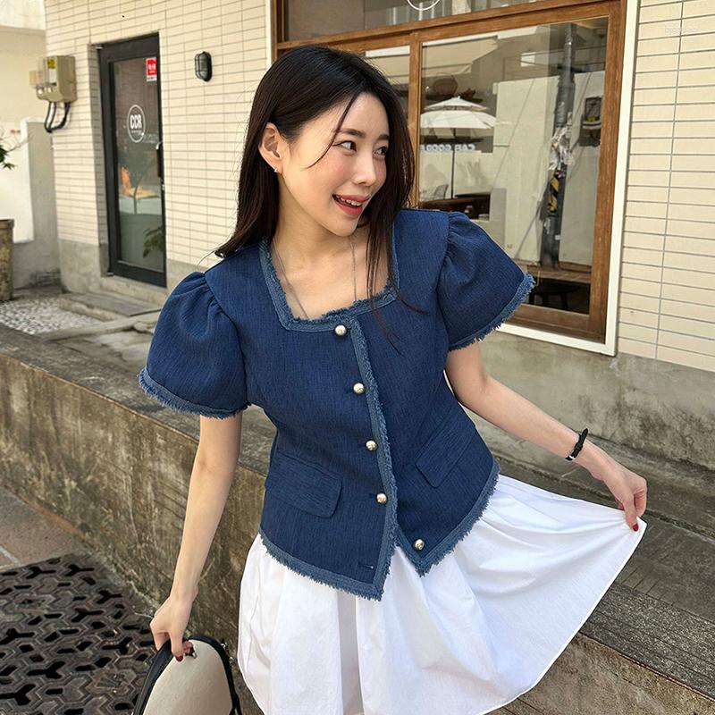 

Women' Jackets Small Fragrance Temperament Color Matching Coats Square Collar Jacket Women 2023 Summer French Chic Single-breasted Slim Top, Ivory