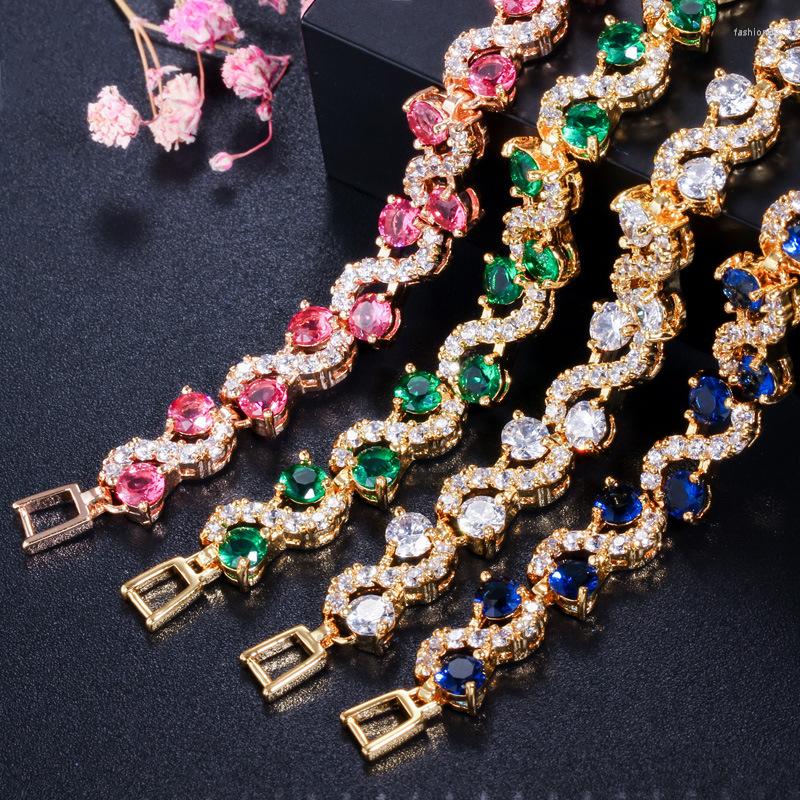 

Link Bracelets Exquisite Color Wave Crystal Stone Bracelet Girl Birthday Gift Fashion Couple Jewelry Tennis Ladies Party