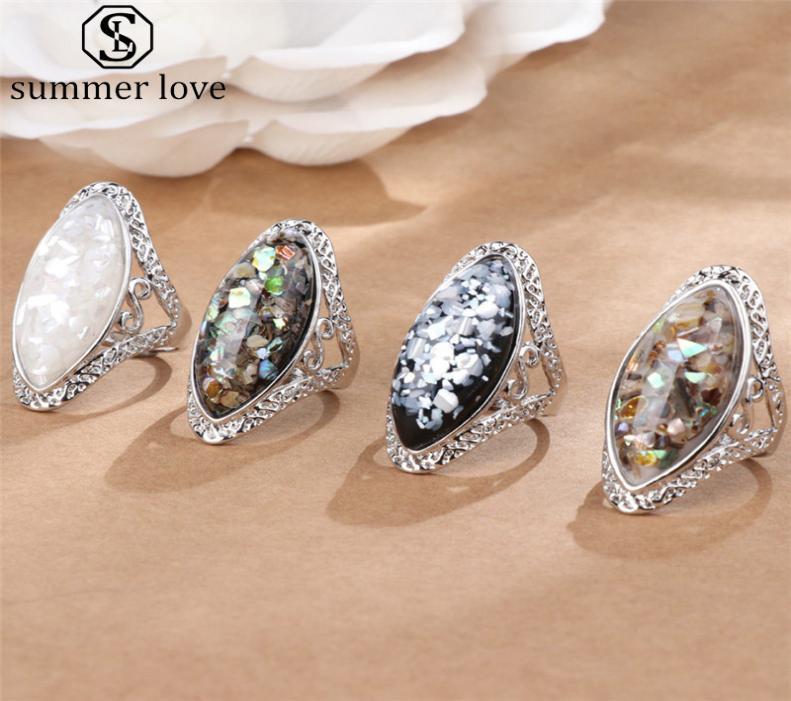 

High Quality Oval Shape Rings 4 Colors for Women Engagement Colorful Artificial Shell Rings Delicate Wedding Jewelry GiftsZ2124235