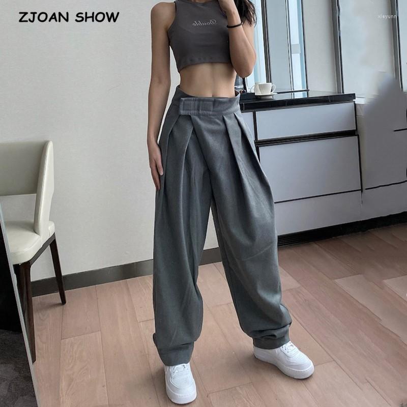 

Women' Pants Y2K High Waist Woolen Loose Wide Hip Hop Pleated Ruched Sports Trousers Women Joggers Streetwear Leisure, Gray