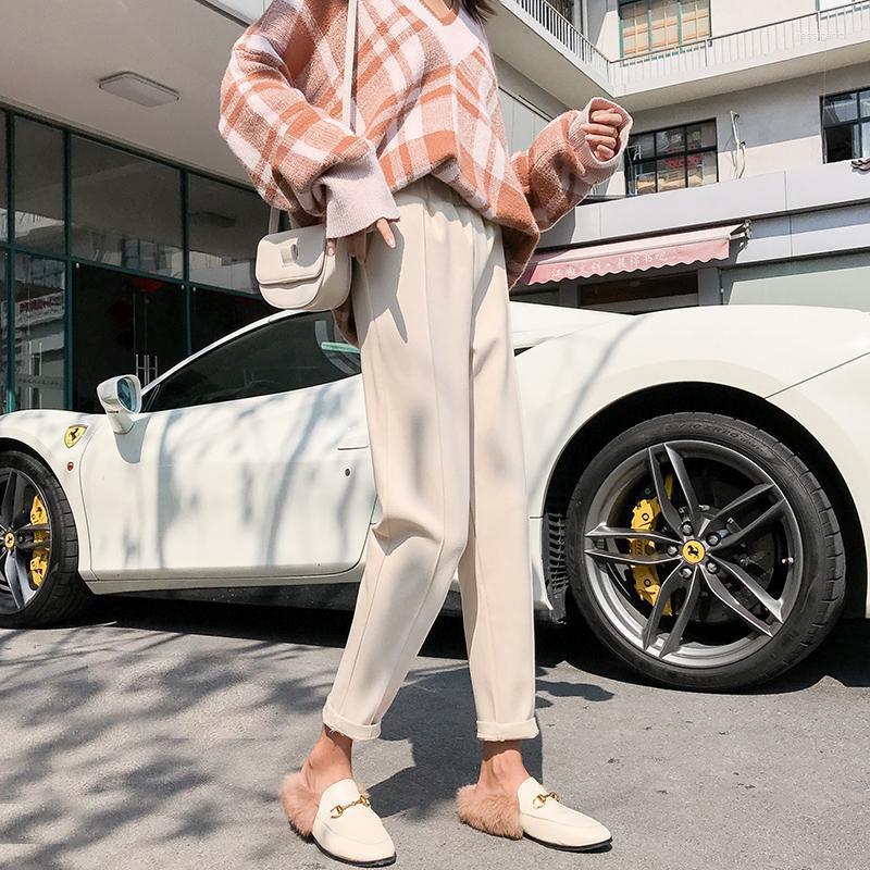 

Women' Pants Women Fashion Woolen Velvet Casual Autumn Winter Loose Pencil Harem High Waist Capri-Pants Black Woman, Beige