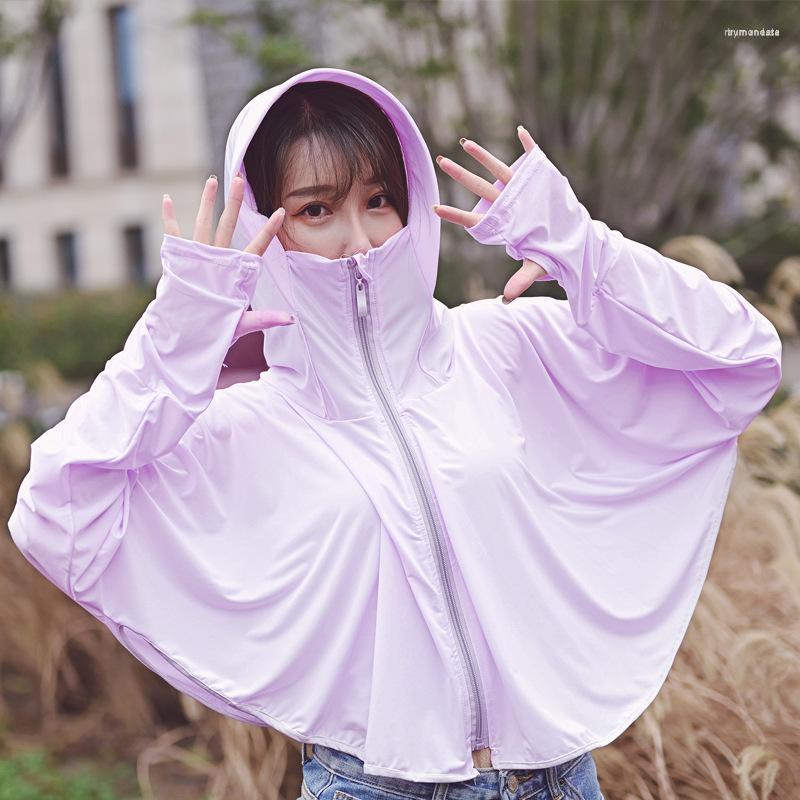 

Wide Brim Hats Women Sunscreen Silk Clothing Summer Outdoor Riding Driving Zipper Hooded Shawl Beach Breathable Coat Uv Protection F02, Purple