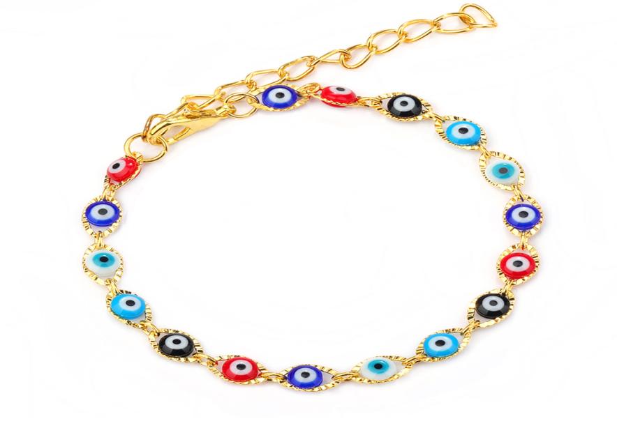 

Turkey Evil Blue Eye Bracelet Chain Prayer Jewelry Gold Plated Oval Eyes Charm Bracelets Bangles for Women9973909