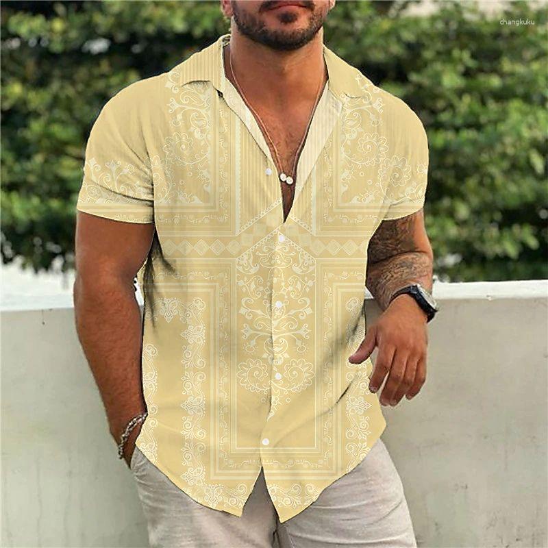 

Men's Casual Shirts Vintage Ethnic Pattern Men's Printed Tops Summer Short Sleeve Fashion Streetwear Oversized Men Clothing, E01-st00406