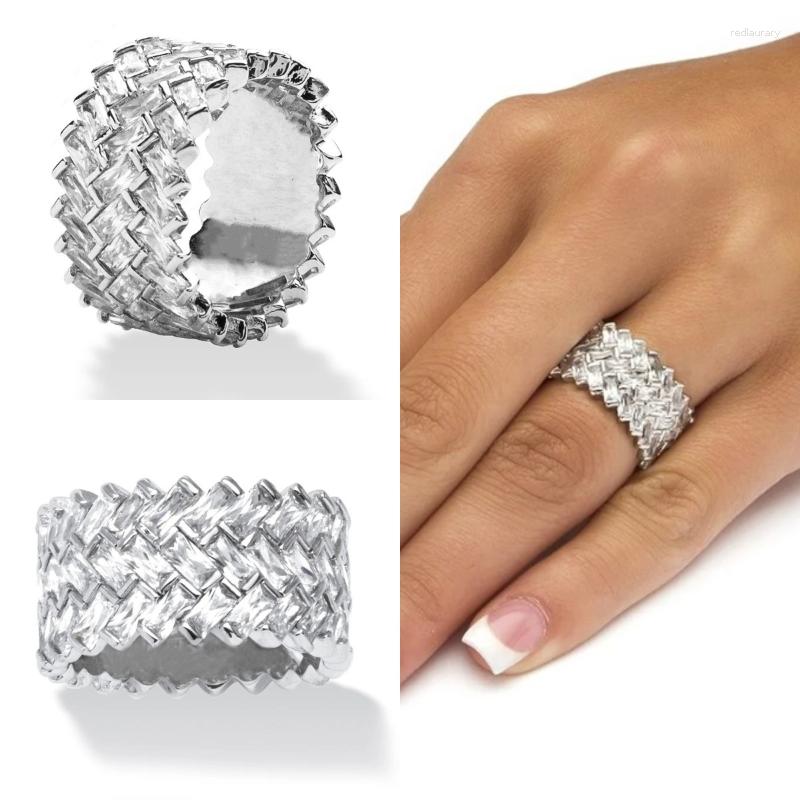 

Wedding Rings CAOSHI Fashion Wide Design Ring Female Party Accessories Silver Color Half Paved Cubic Zirconia Jewelry Stylish Women Chic