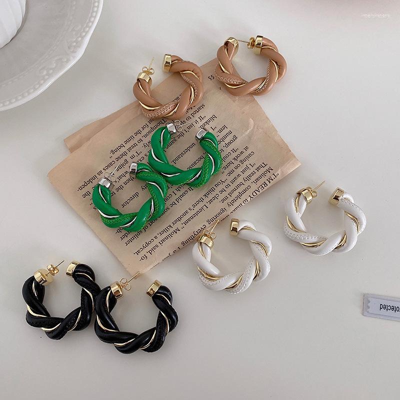

Hoop Earrings 2023 Leather Metal Twisted Weave Geometric Circel Black White Green For Women Girls Party Jewelry