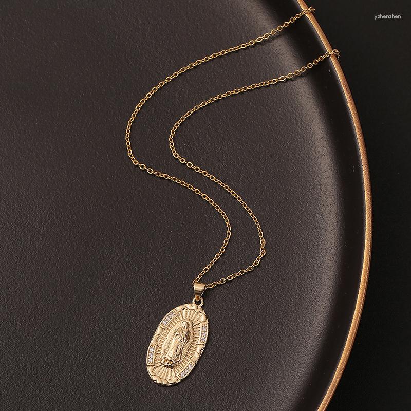 

Pendant Necklaces Diyalo Virgin Mary Our Lady Of Guadalupe Necklace Cubic Zircon Stone Chain For Women Men Catholic Jewelry