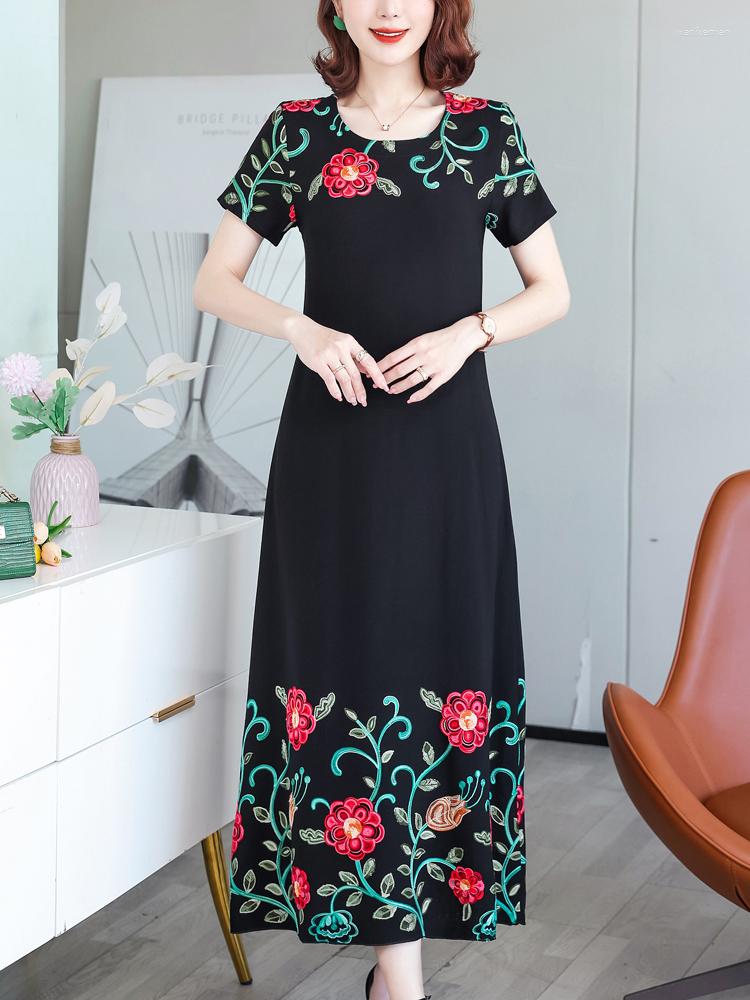

Party Dresses Fashion Summer For Women 2023 Elegant Long Floral Vintage Embroidery Loose Dress Short Sleeve Plus Size, Color 6