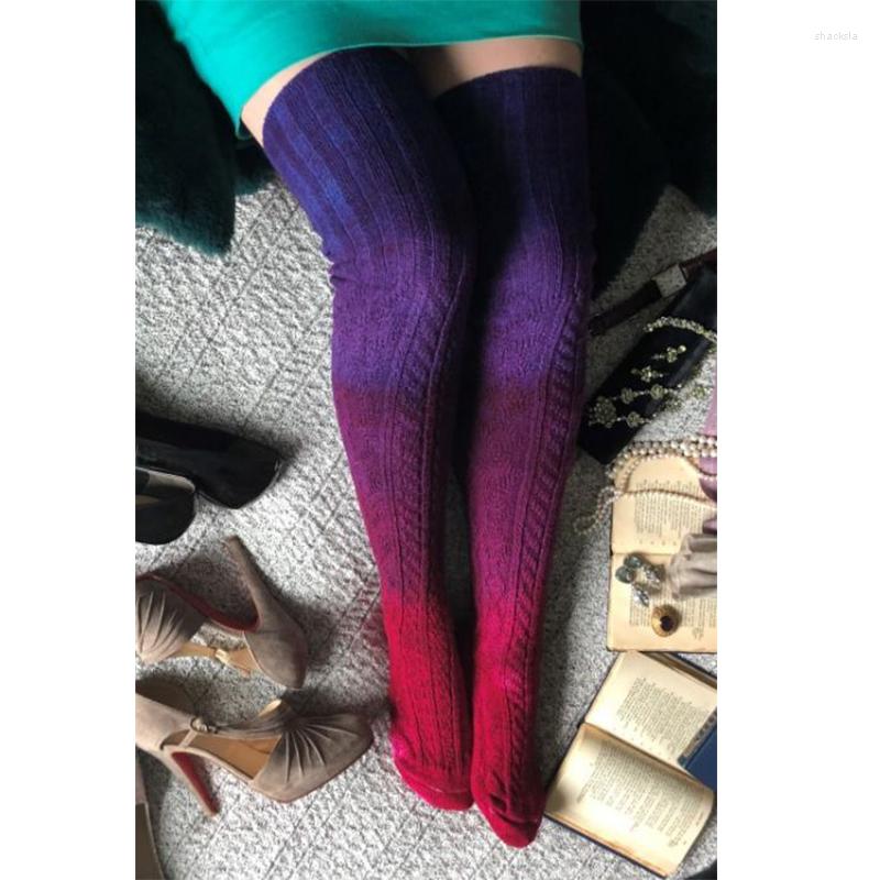 

Women Socks 2023 Style Female Knitted Gradient Color Long Tube Woolen Stocking For Autumn Winter, Gray