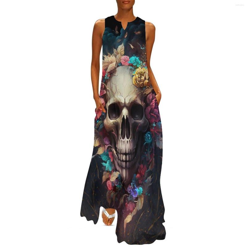 

Casual Dresses Fashion Women' Long Dress Summer Skulls Flowers Butterfly Print Party Vintage Short, Blue